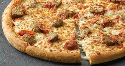 Spicy Italian sausage pizza, Carryout pizza from: Papa John…