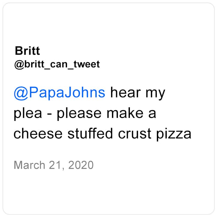 Tweet de Britt sobre la Stuffed Crust