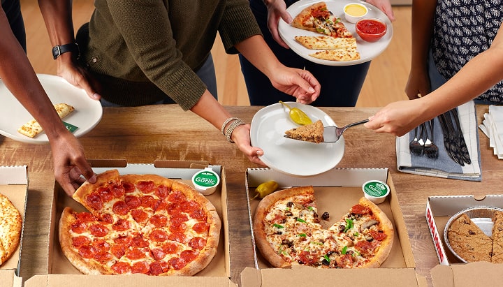 Papa Johns pizza lunch spread