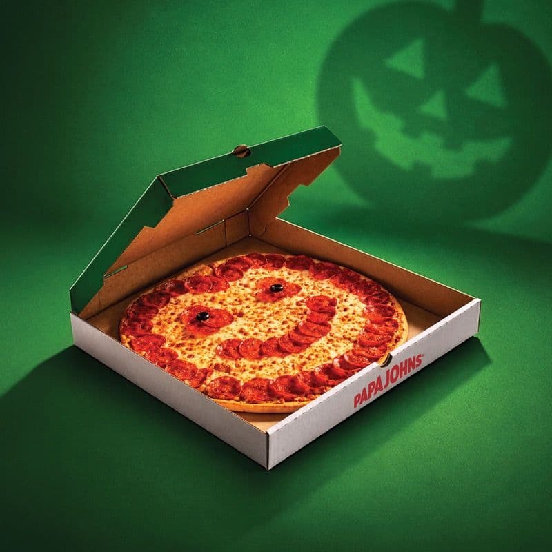 Jack-o-lantern shaped pepperoni pizza